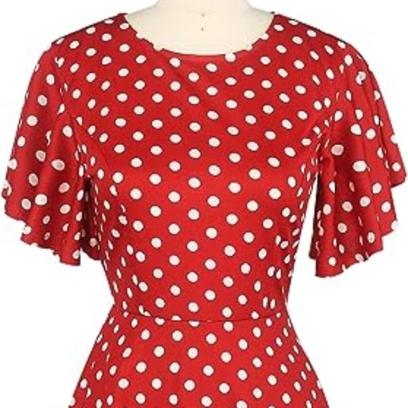 Women's Flare Sleeve Scope Neck Church Vintage Dresses Casual Party and Holiday - Picture 15 of 16